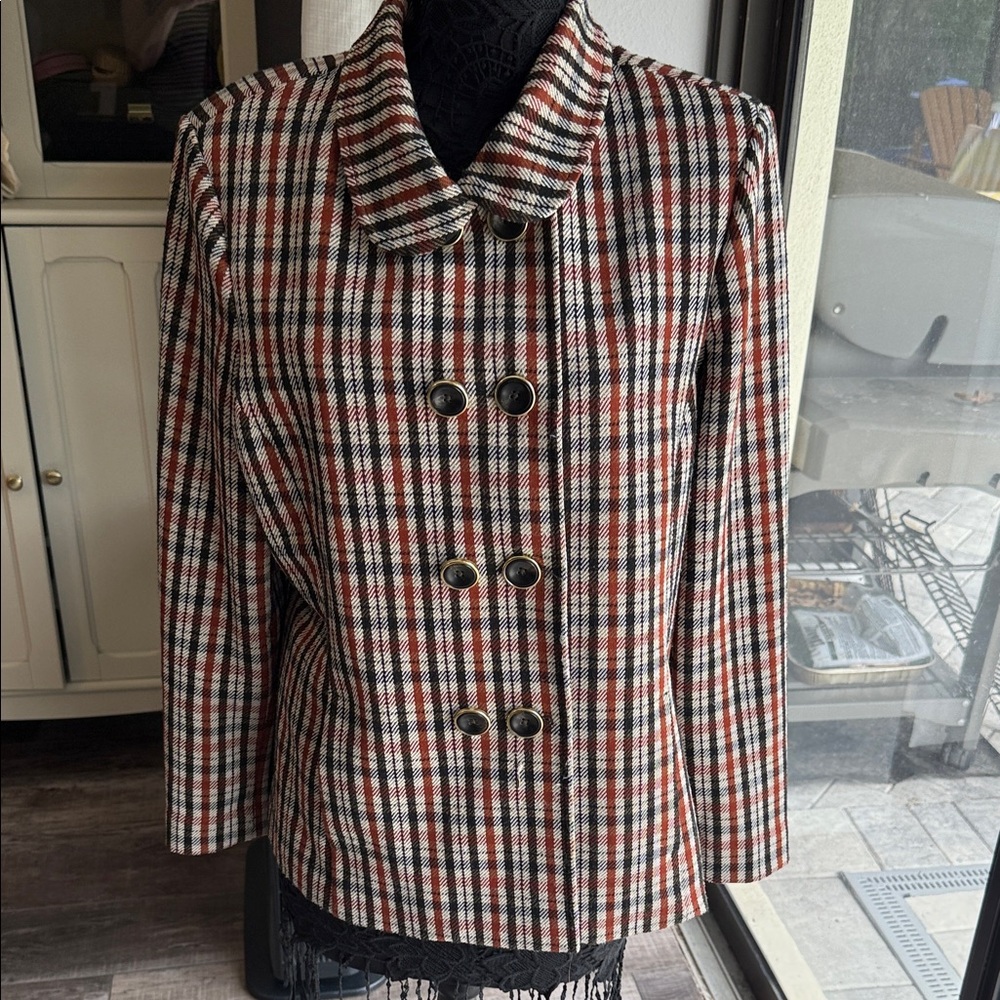 CAbi Red and Black Plaid Jazzy jacket XL